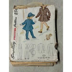 Vintage 1948 Simplicity Pattern #1998 Childs Coat, Leggings and Bonnet Size 1